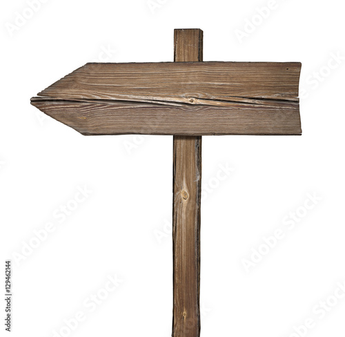 Wooden direction sign isolated on white
