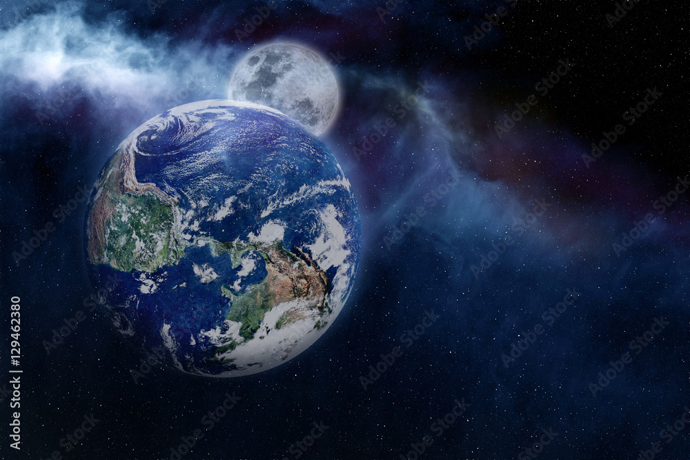 planet earth with moon Elements of this image furnished by NASA