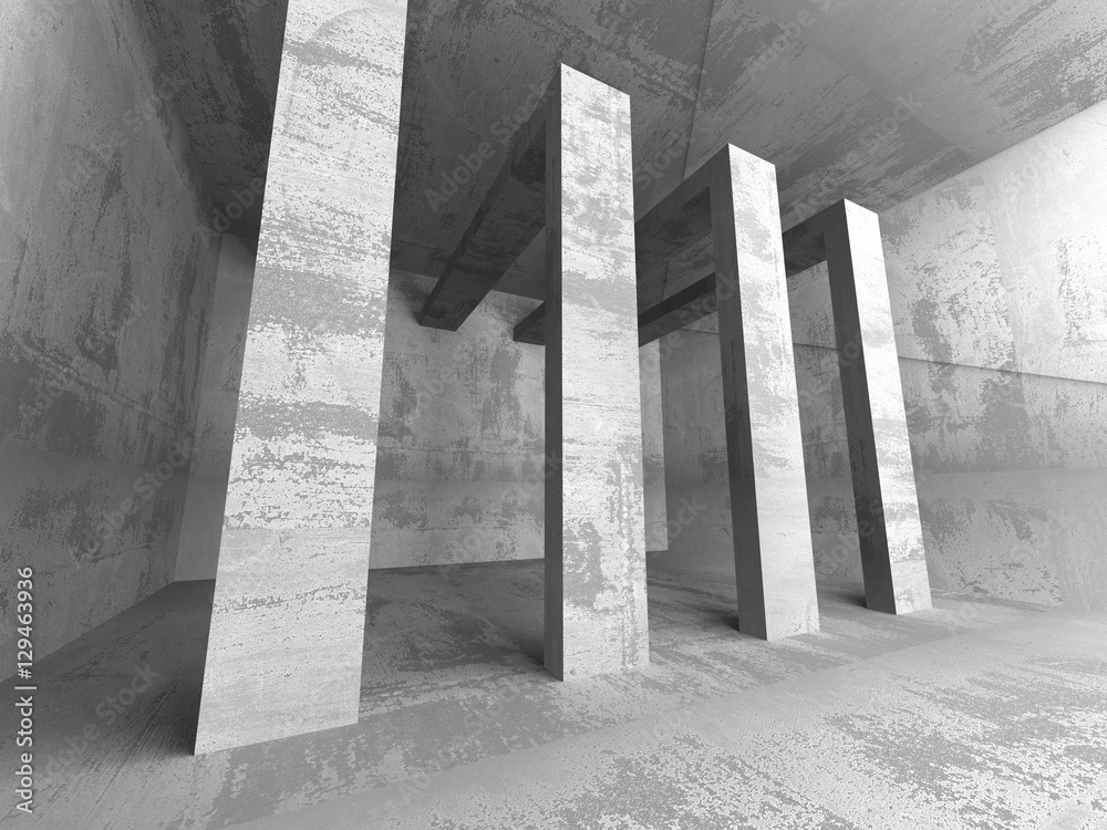 Dark empty concrete basement room interior. Urban architecture b Dark empty concrete basement room interior. Urban architecture b