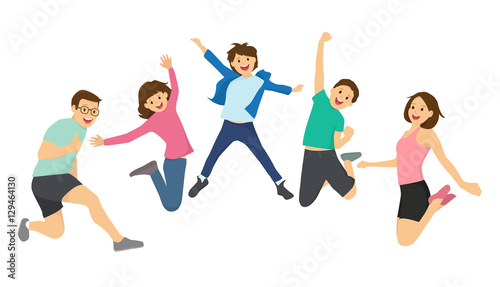 Happy kids and family jumping together