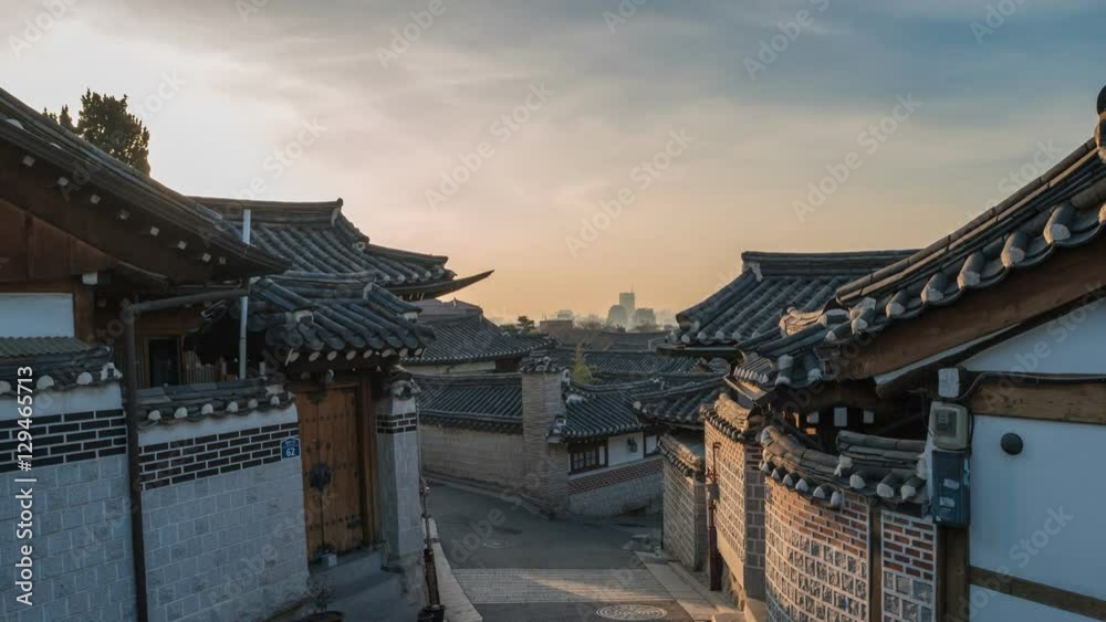 Timelapse at Seoul Bukchon Hanok Village, Seoul, South Korea, 4K Time lapse Timelapse at Seoul Bukchon Hanok Village, Seoul, South Korea, 4K Time lapse