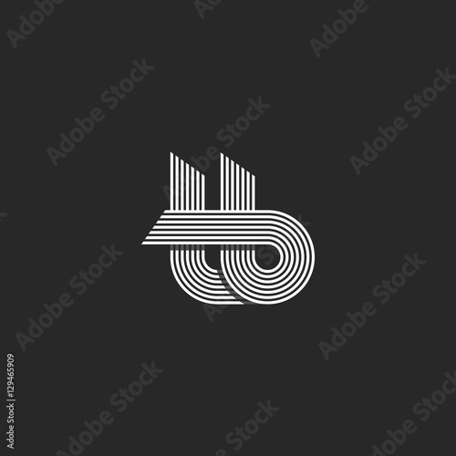 Letters tb logo parallel lines monogram, combination t b overlapping symbols nifty hipster emblem, black and white design element template