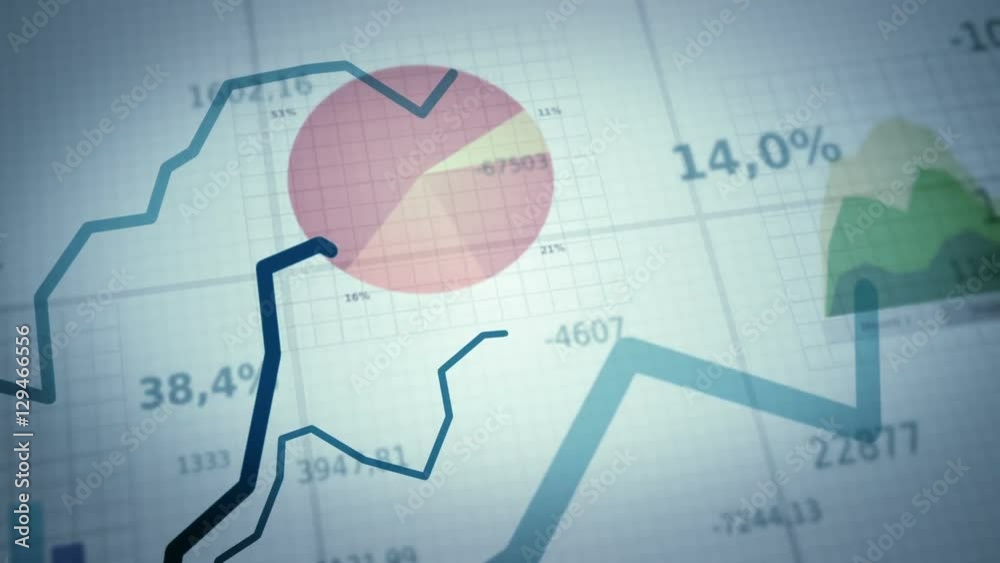 Financial diagrams showing a growing tendency 2 in 1. Black-White. Loopable.