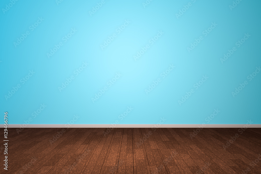 Empty interior light blue room with wooden floor, For display of Empty interior light blue room with wooden floor, For display of