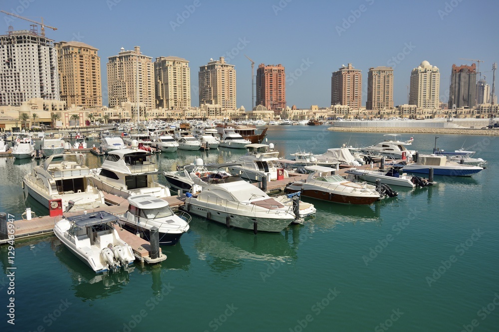 Harbour view in the Pearl precinct of Doha, Qatar.