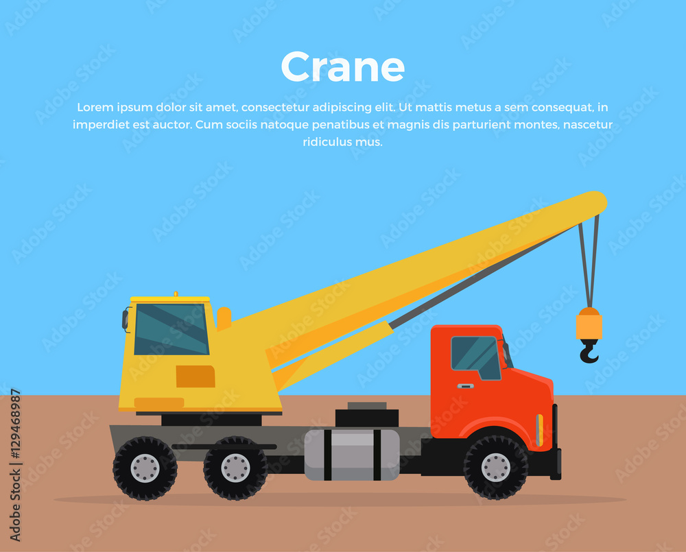 Truck Crane Banner Flat Design Vector Illustration