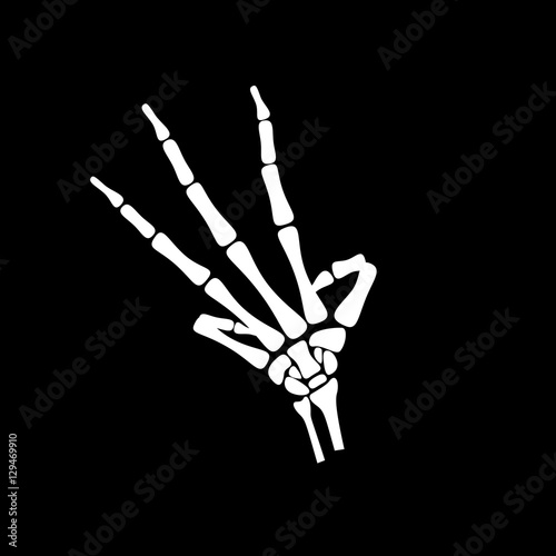 White hand bone count the number three in black background
