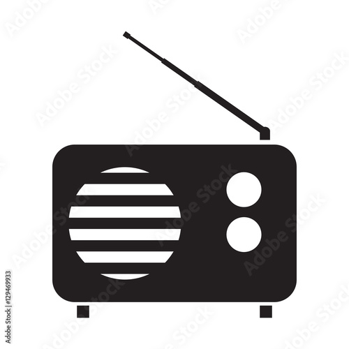 Simple flat vintage radio icon, grayscale on white background