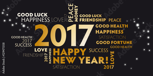 2017 black and golden postcard happy new year