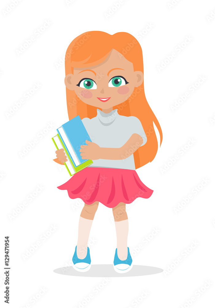 Girl with Books and Copybooks Isolated on White. Girl with Books and Copybooks Isolated on White.
