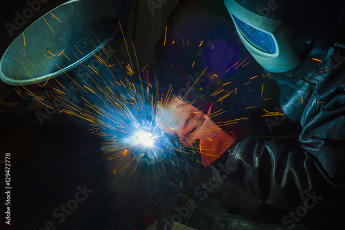 Industrial steel welder in factory technical,