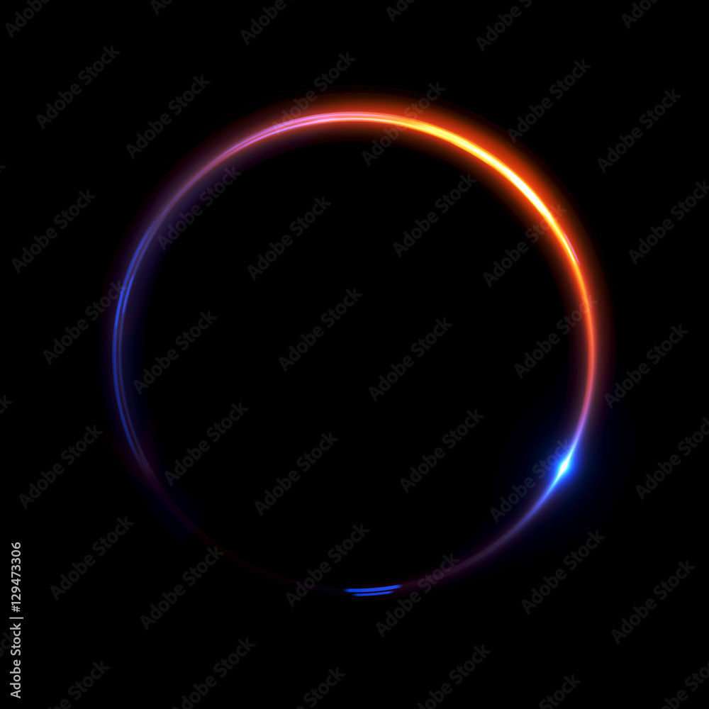 Abstract neon background. luminous swirling bunner. Glowing spiral. 
Shine round frame with light circles light effect. Glowing cover. 
Space for message. Glossy. LED ellipse. Glint