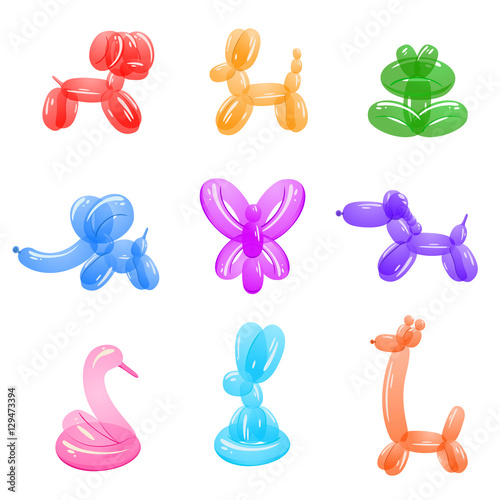 Animal balloons. Vector balloon animals for happy kids party isolated on white background