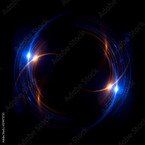 Abstract neon background. luminous swirling bunner. Glowing spiral. Shine round frame with light circles light effect. Glowing cover. Space for message. Glossy. LED ellipse. Glint