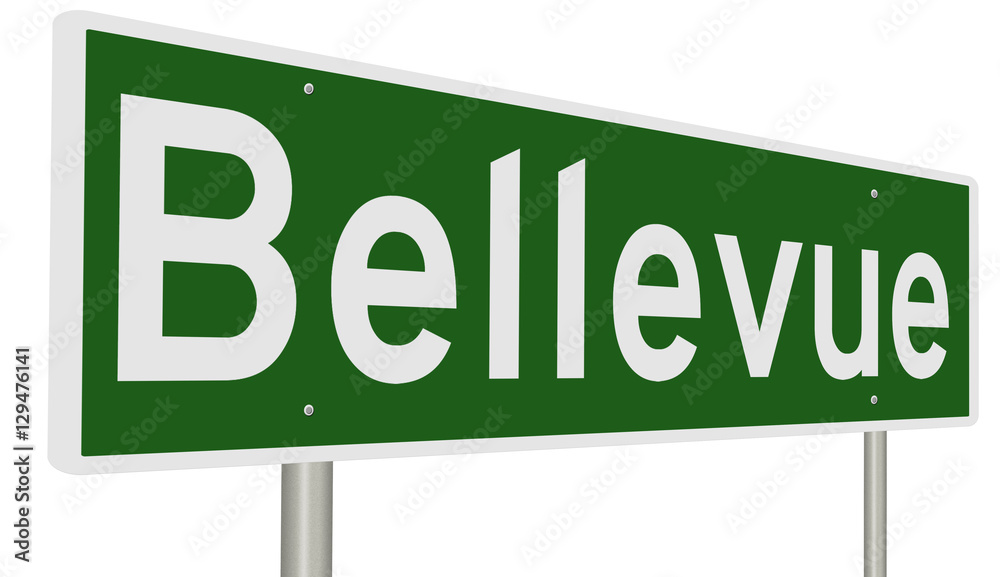 A 3d rendering of a green highway sign for Bellevue A 3d rendering of a green highway sign for Bellevue