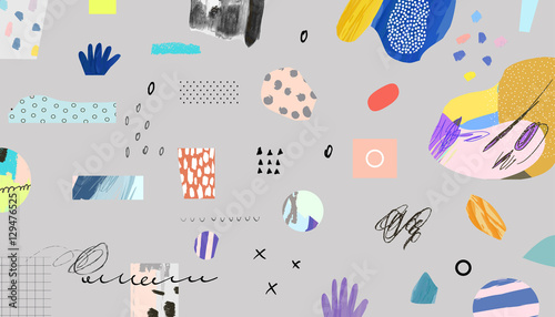 Creative header with different shapes and textures. Collage. Vector