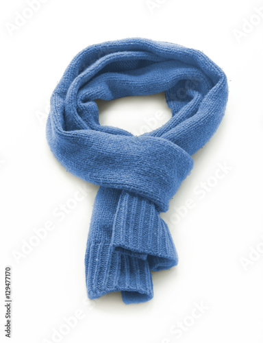 Light blue warm scarf on a white background