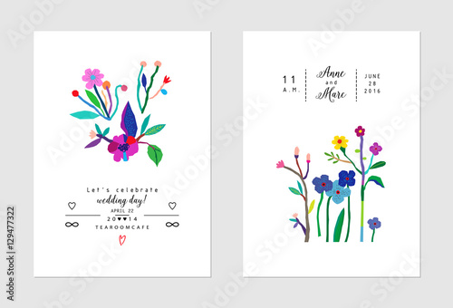 Collection of cards with flowers. Design for poster, card, invitationn
