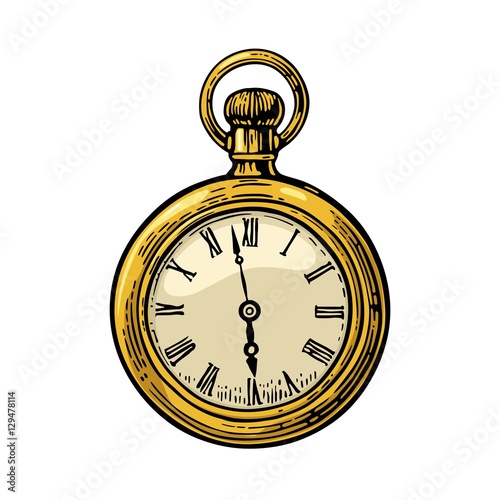 Antique pocket watch. Vector color vintage engraved illustration.