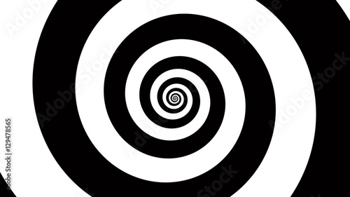Black and white spiral Optical illusion illustration, abstract background graphics asset, Hypnotising whirlpool effect