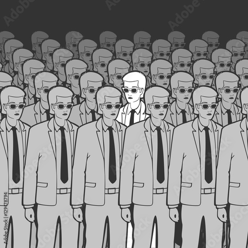 Unique Man in the Crowd Vector Illustration