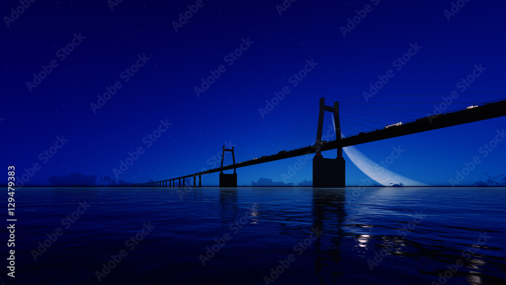 Obraz premium Night bridge on clear sky. 3D render