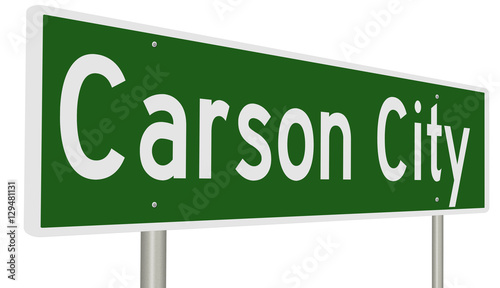 A 3d rendering of a green highway sign for Carson City, capital of Nevada