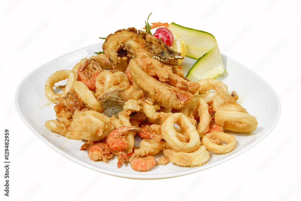 mixed fried fish,shrimp, squid and octopus fried mixed fried fish,shrimp, squid and octopus fried