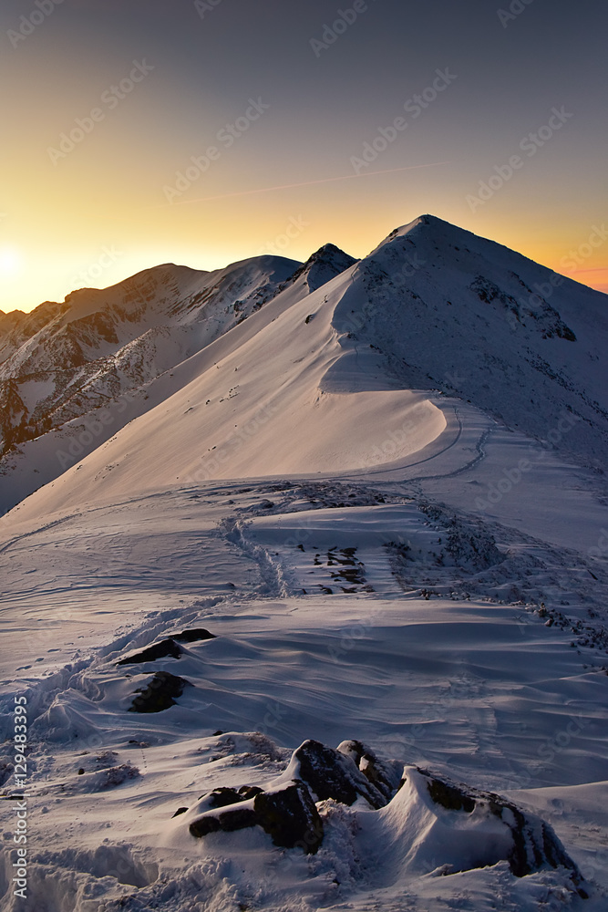 High mountain during sunset. Evening Tatra mountain landscape