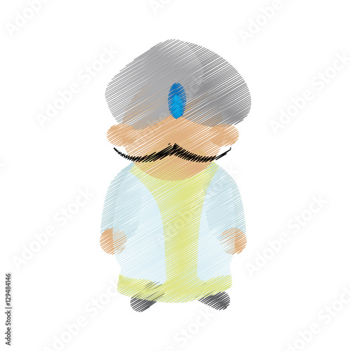 cartoon indian man with mustache turban dhoti vector illustration eps 10