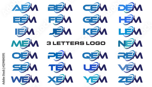 3 letters modern generic swoosh logo AEM, BEM, CEM, DEM, EEM, FEM, GEM, HEM, IEM, JEM, KEM, LEM, MEM, NEM, OEM, PEM, QEM, REM, SEM, TEM, UEM, VEM, WEM, XEM, YEM, ZEM