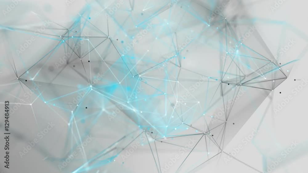 Network Connection Cloud Loop 3B: light background, rotating cool blue mesh cloud with white and black dots and lines with depth-of field effect, FullHD and seamlessly loopable