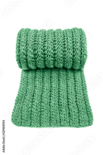 Green wool scarf isolated on white background.