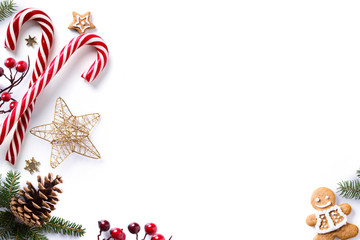 Christmas decorations and holidays sweet on white background