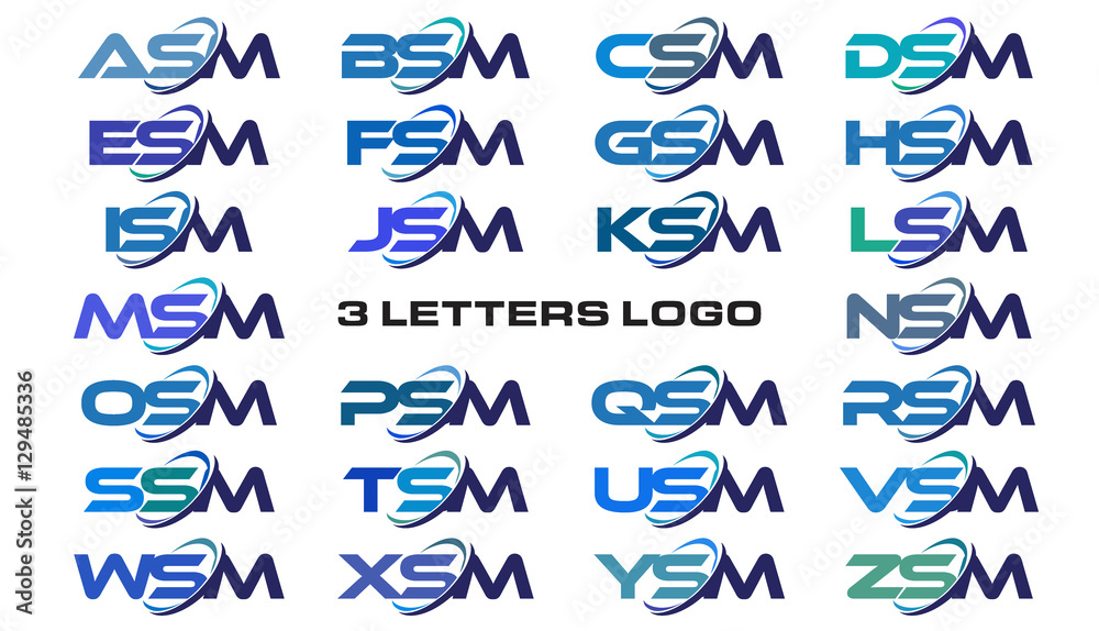 3 letters modern generic swoosh logo ASM, BSM, CSM, DSM, ESM, FSM, GSM, HSM, ISM, JSM, KSM, LSM, MSM, NSM, OSM, PSM, QSM, RSM, SSM, TSM, USM, VSM, WSM, XSM, YSM, ZSM