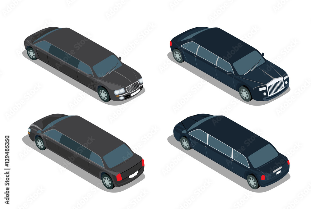 Flat isometric limousine isolated vector 3d VIP Transportation