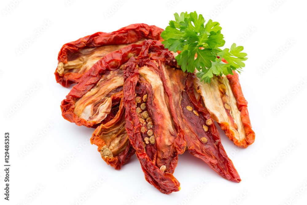 Dried tomatoes isolated on white background. Dried tomatoes isolated on white background.