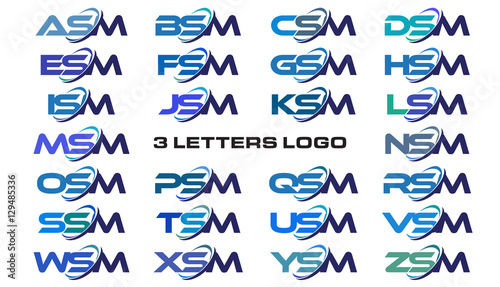 3 letters modern generic swoosh logo ASM, BSM, CSM, DSM, ESM, FSM, GSM, HSM, ISM, JSM, KSM, LSM, MSM, NSM, OSM, PSM, QSM, RSM, SSM, TSM, USM, VSM, WSM, XSM, YSM, ZSM