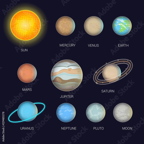 Flat Planets infographics template vector. Solar System concept.