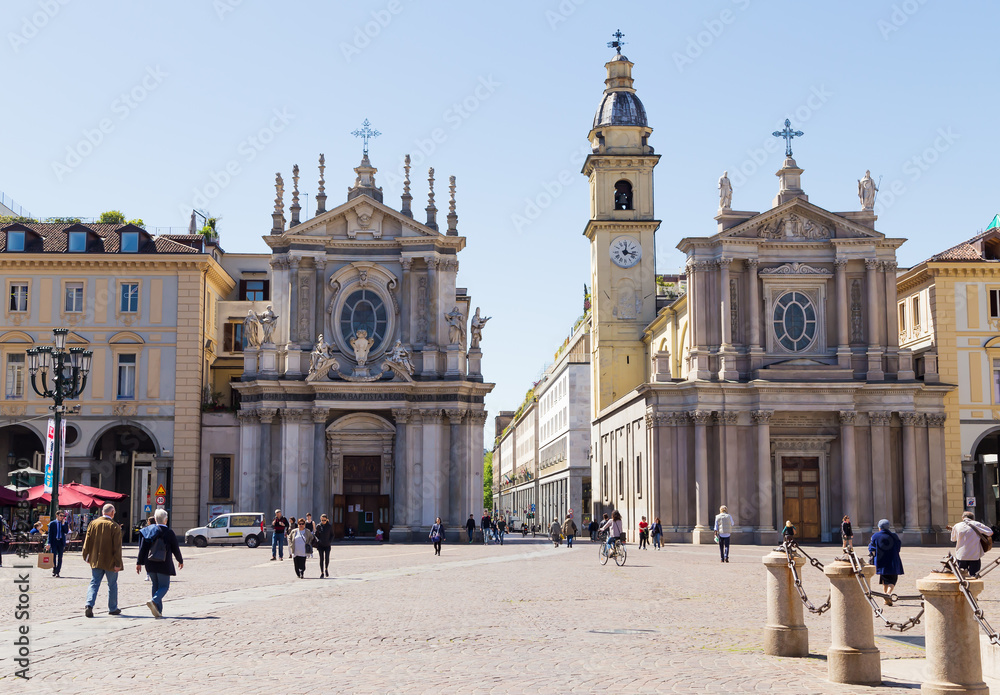 TURIN, ITALY - APRIL 19, 2016: two churches in San Carlo square.