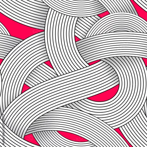 Tapety Bezproblemowa op wektor wzór. Fala paski streszczenie tło. Złudzenie optyczne objętości. Linie mory, tekstura zwijającej się wstążki.