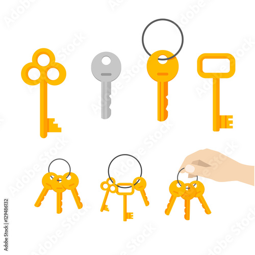 Fotografie, Tablou Keys vector icon set isolated on white background, flat cartoon style modern sil