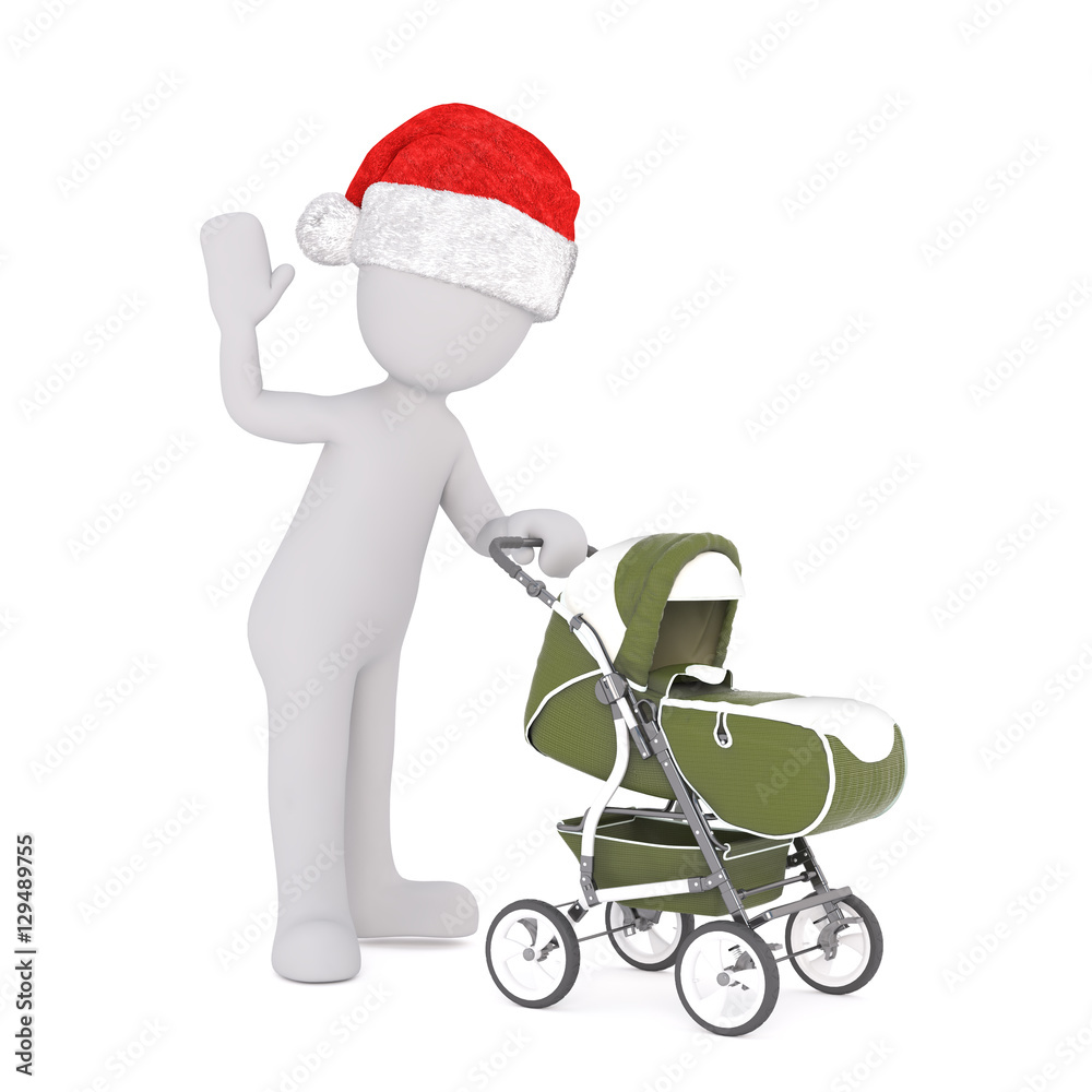 3d character waving a pushing a pram 3d character waving a pushing a pram