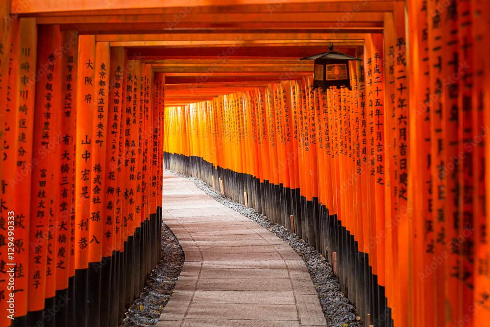 Obraz premium Tysiące bram torii w świątyni Fushimi Inari w Kioto w Japonii