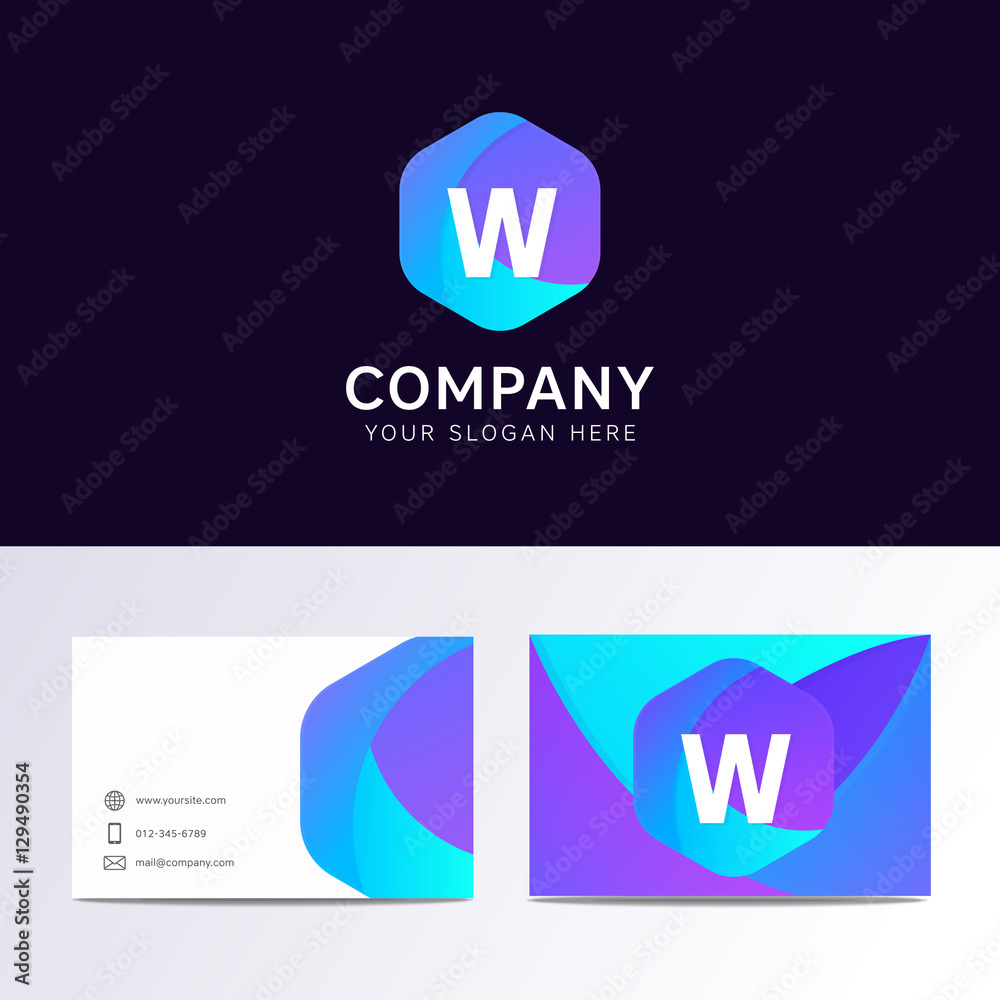 Abstract flat W letter logo iconic sign with company business ca Stock ...