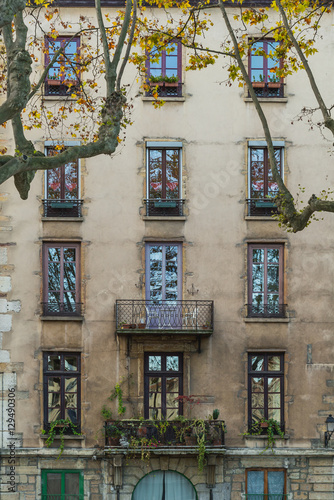Face of an old town building in Lyon photo