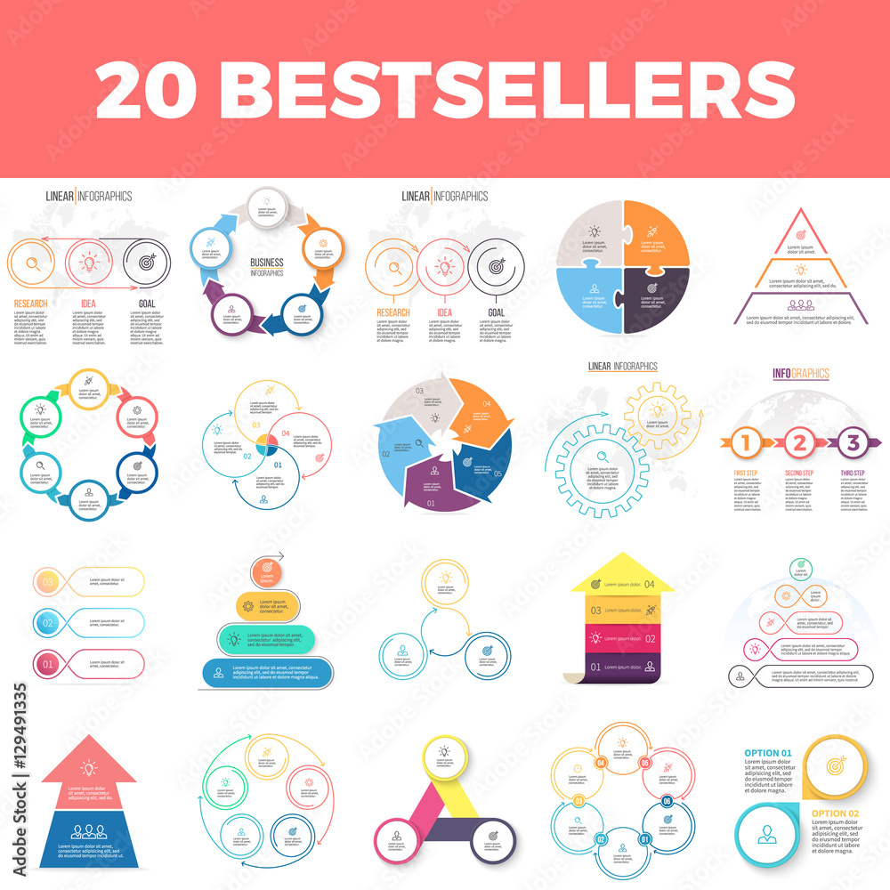 Fototapeta premium Infographic elements with 2, 3, 4, 5, 6 steps, options.
