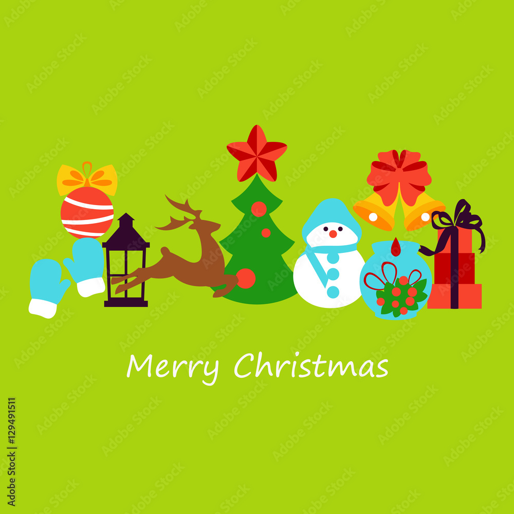 Fototapeta premium Collection of colorful christmas elements and decorations