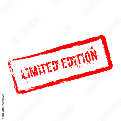 Limited Edition red rubber stamp isolated on white background. Grunge rectangular seal with text, ink texture and splatter and blots, vector illustration.