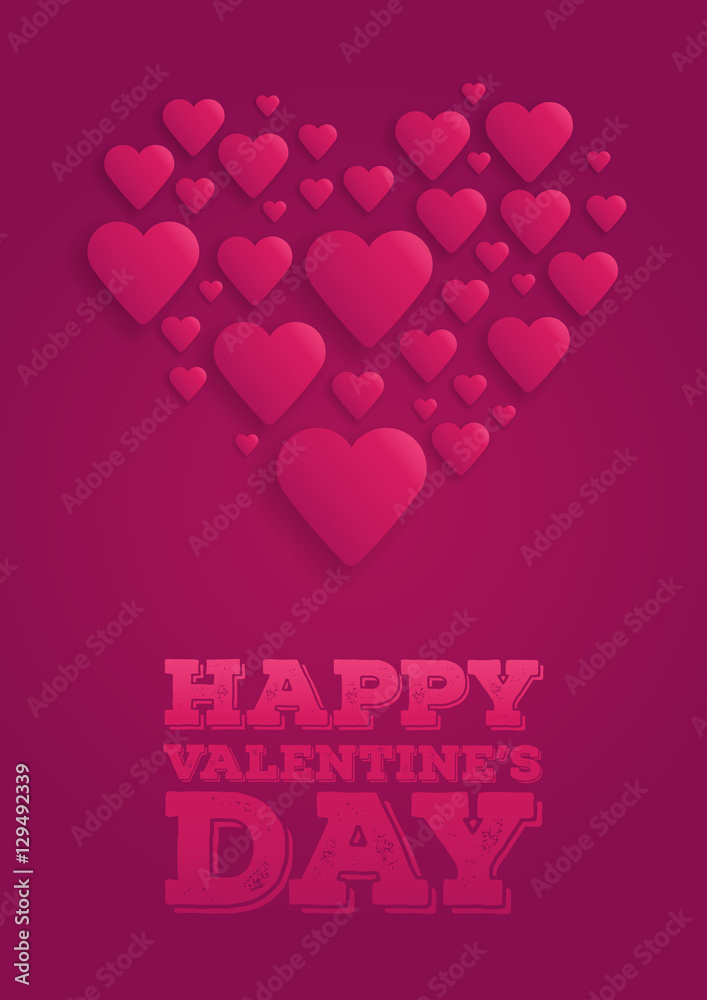 Greeting Card Happy Valentine's Day. Lettering with hearts on the background. Vector illustration